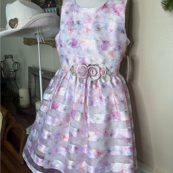 Bonnie Jean Pink and Purple Sleeveless A-Line Rosettes Sundress NWT 99.00 - Picture 2 of 6